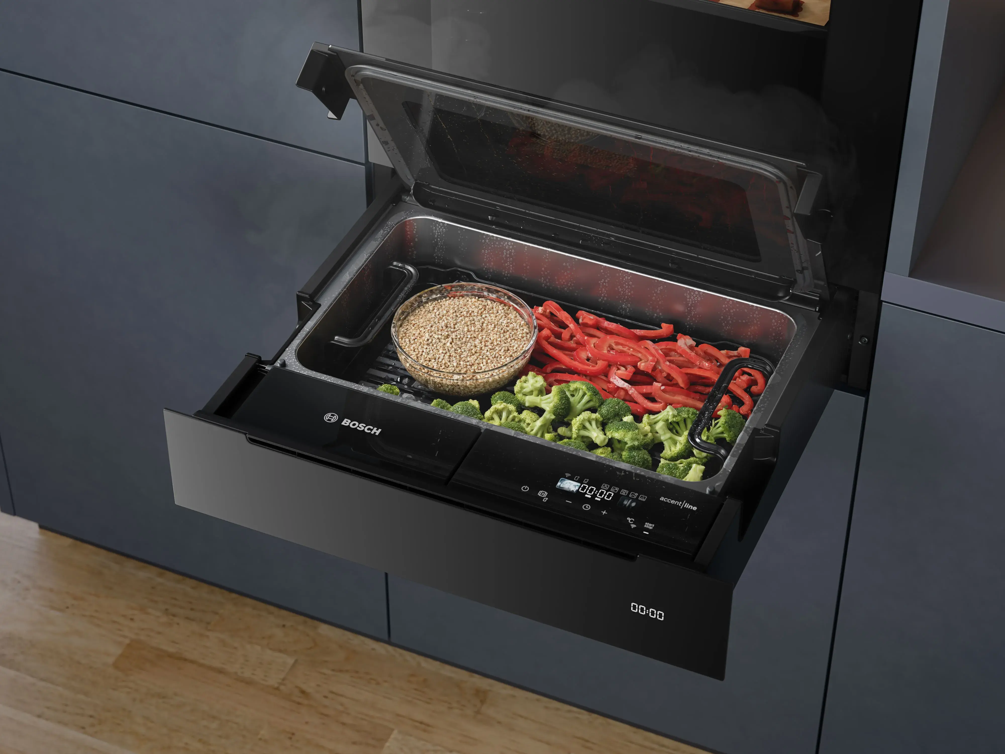 BOSCH Dampfschublade geöffnet Gemüse